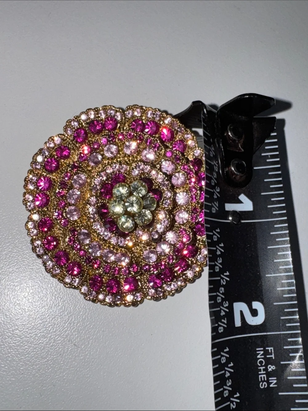 Rucinni Pink Crystal Rhinestone Floral Brooch – Gold Tone Statement Pin NWT